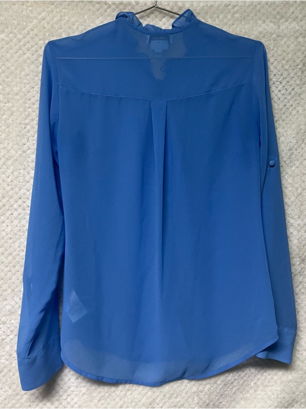 Express Long Sleeve Blouse Blue Ruffle-Neck Button Front Blouse Lightweight Sz S - Picture 8 of 9